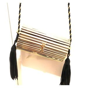 NWOT! Black and gold cylinder purse with tassels
